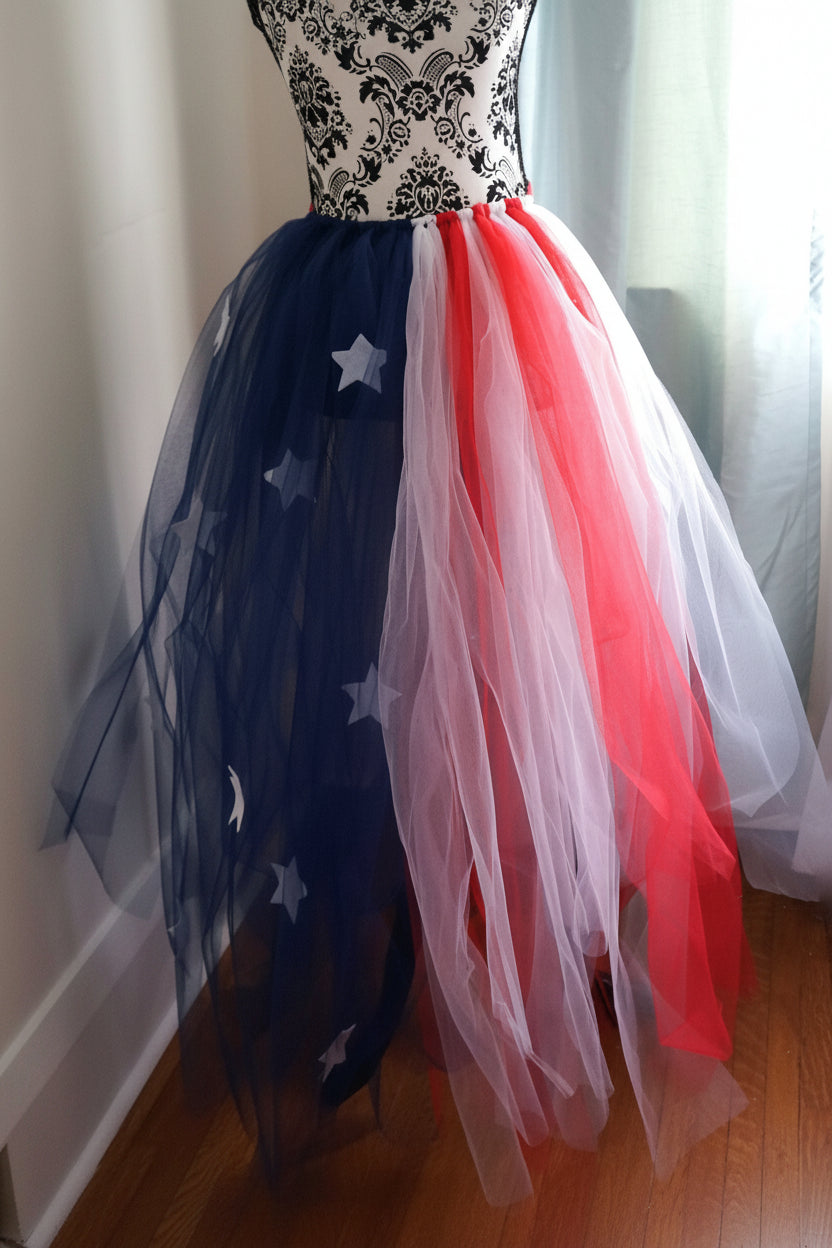 USA Tulle Overskirt & Train with Felt Stars – Adult
