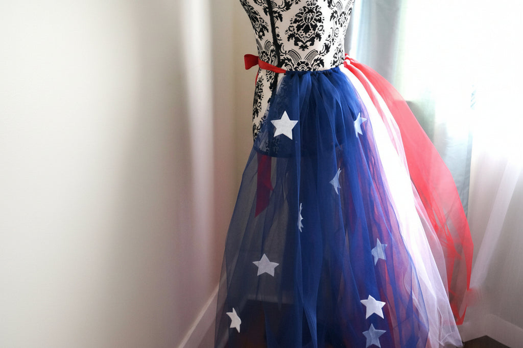 USA Tulle Overskirt & Train with Felt Stars – Adult