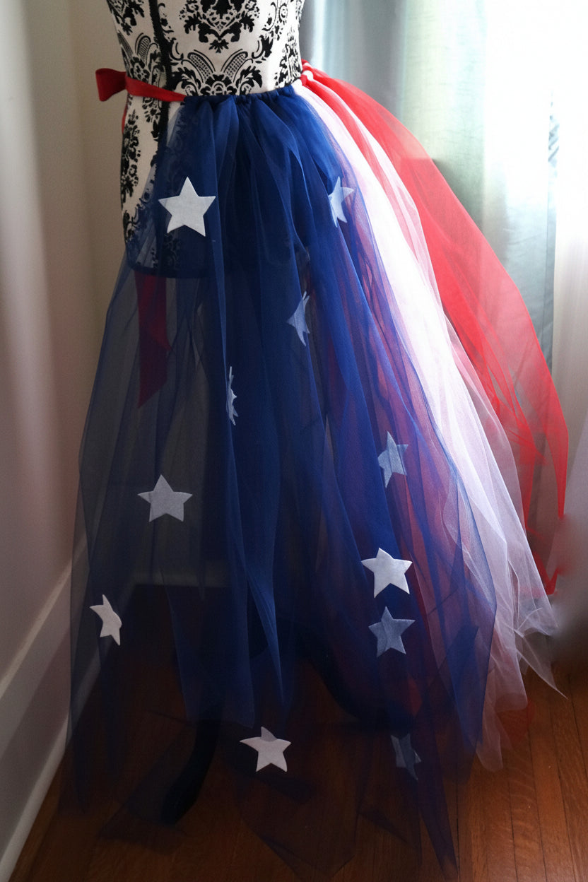 USA Tulle Overskirt & Train with Felt Stars – Adult