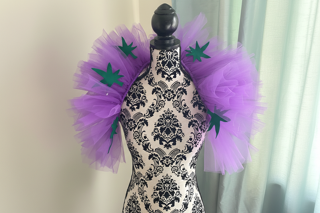Purple Tulle Collar Boa with Green Leaves | Festival Outfit | Rave Accessory | Statement Neck Piece | Costume Collar