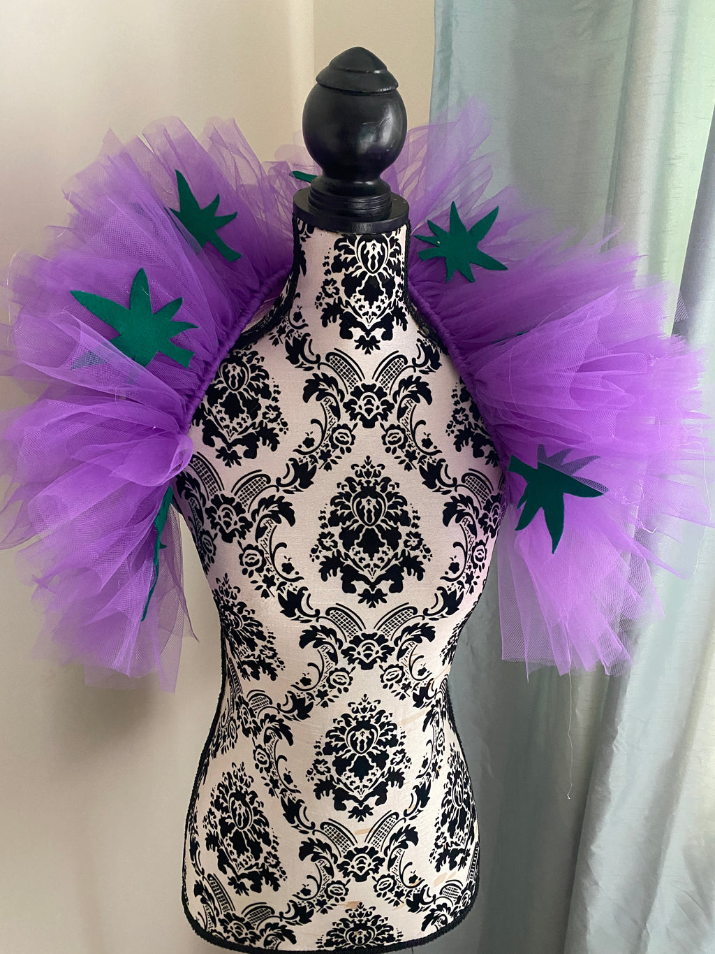 Purple Tulle Collar Boa with Green Leaves | Festival Outfit | Rave Accessory | Statement Neck Piece | Costume Collar