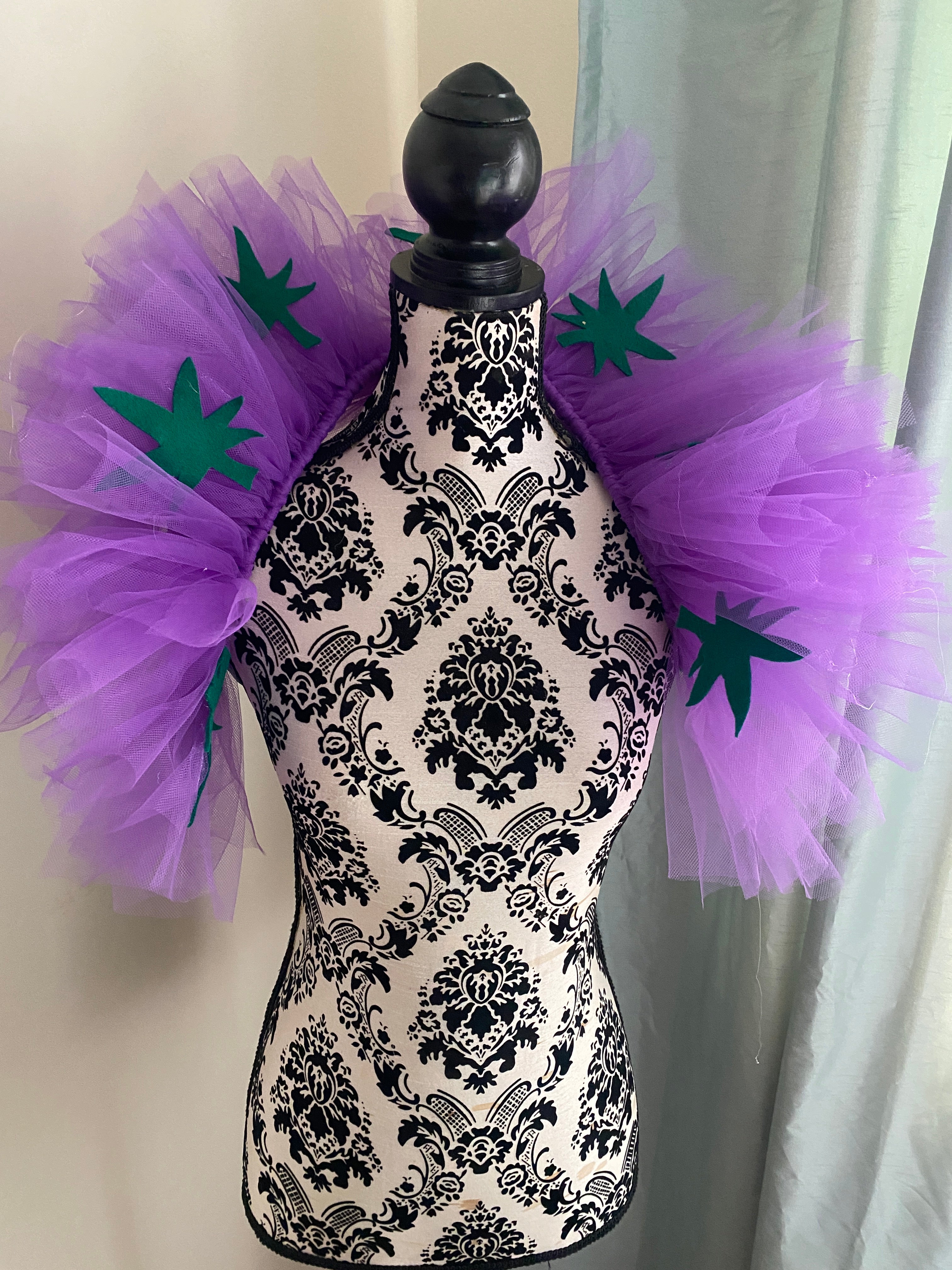Purple Tulle Collar Boa with Green Leaves | Festival Outfit | Rave Accessory | Statement Neck Piece | Costume Collar