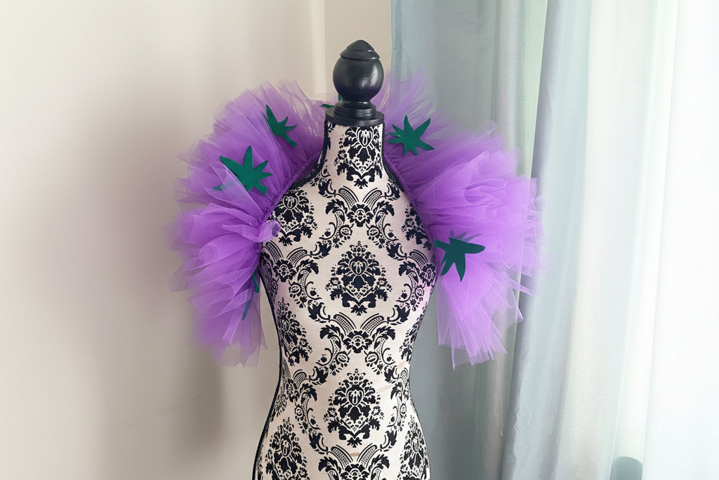 Purple Tulle Collar Boa with Green Leaves | Festival Outfit | Rave Accessory | Statement Neck Piece | Costume Collar