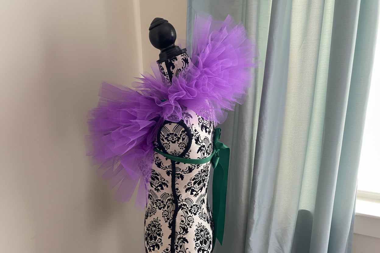 Purple Tulle Collar Boa with Green Leaves | Festival Outfit | Rave Accessory | Statement Neck Piece | Costume Collar