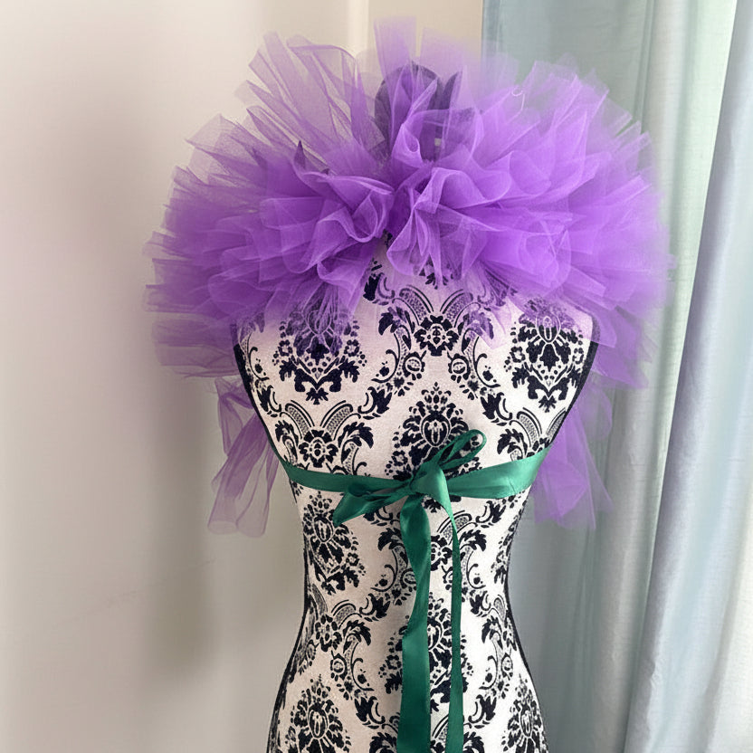 Purple Tulle Collar Boa with Green Leaves | Festival Outfit | Rave Accessory | Statement Neck Piece | Costume Collar