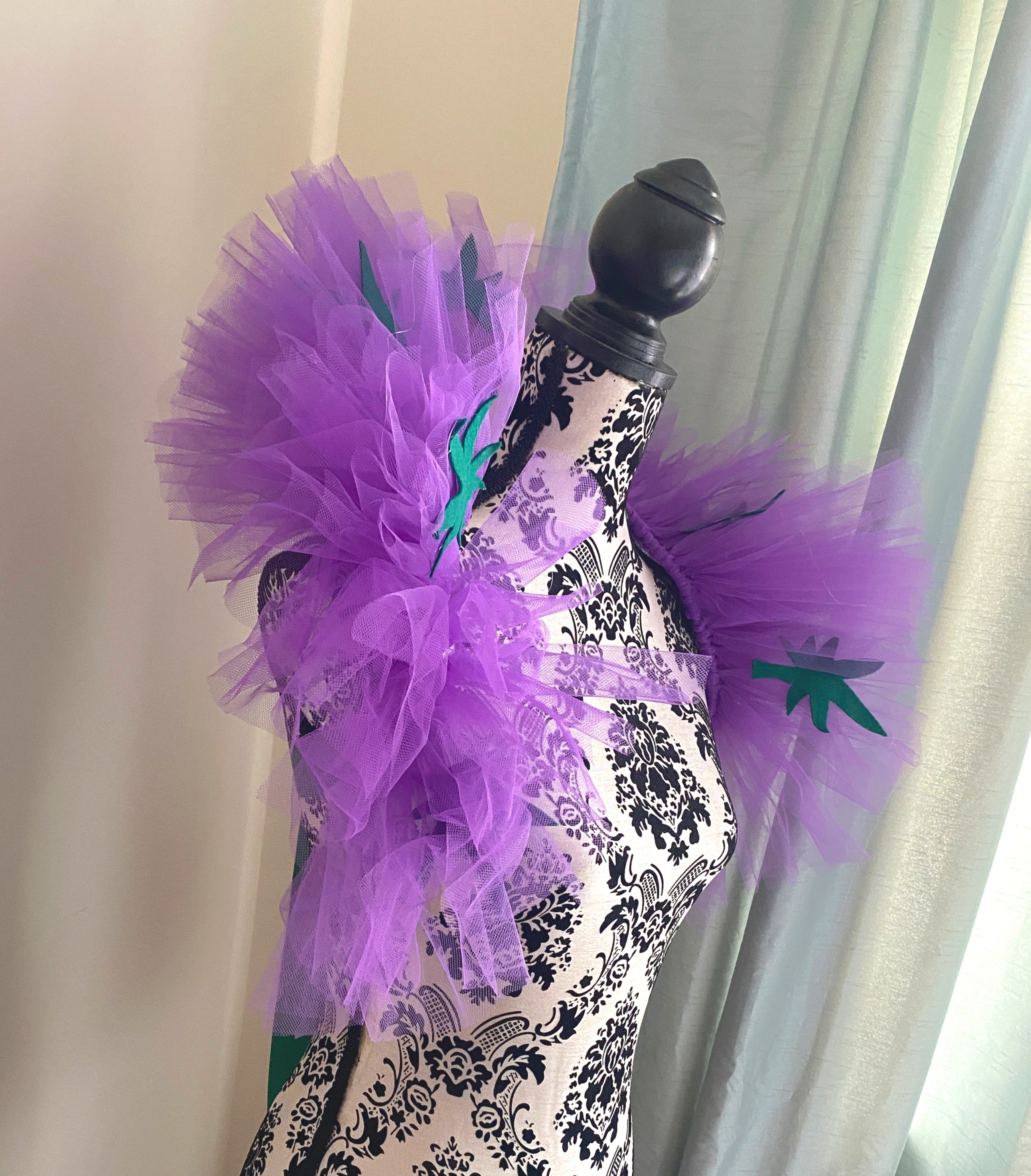 Purple Tulle Collar Boa with Green Leaves | Festival Outfit | Rave Accessory | Statement Neck Piece | Costume Collar