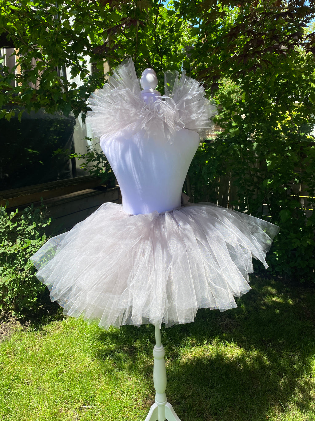 Grey Clown Tutu Skirt with Red Pom Poms & Collar - Adult Pennywise Costume