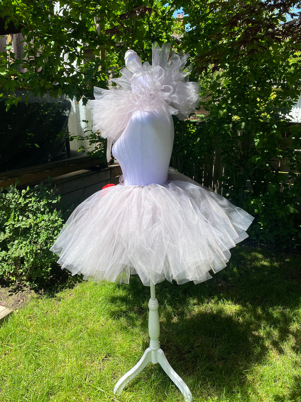 Grey Clown Tutu Skirt with Red Pom Poms & Collar - Adult Pennywise Costume