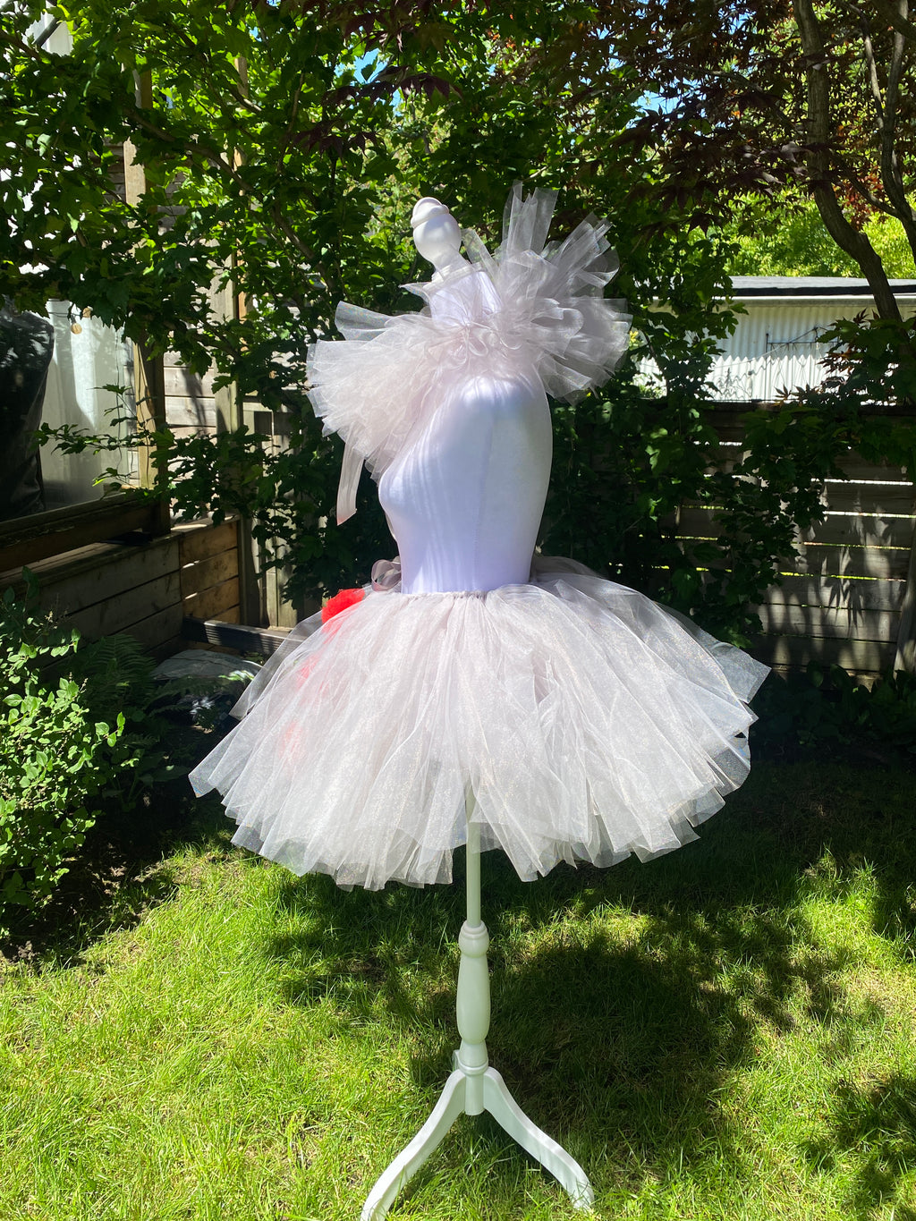 Grey Clown Tutu Skirt with Red Pom Poms & Collar - Adult Pennywise Costume