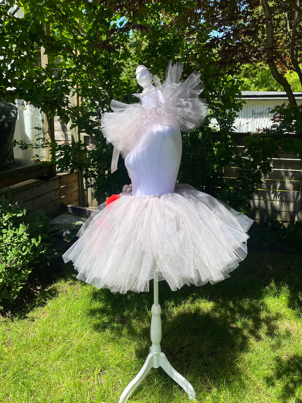 Grey Clown Tutu Skirt with Red Pom Poms & Collar - Adult Pennywise Costume