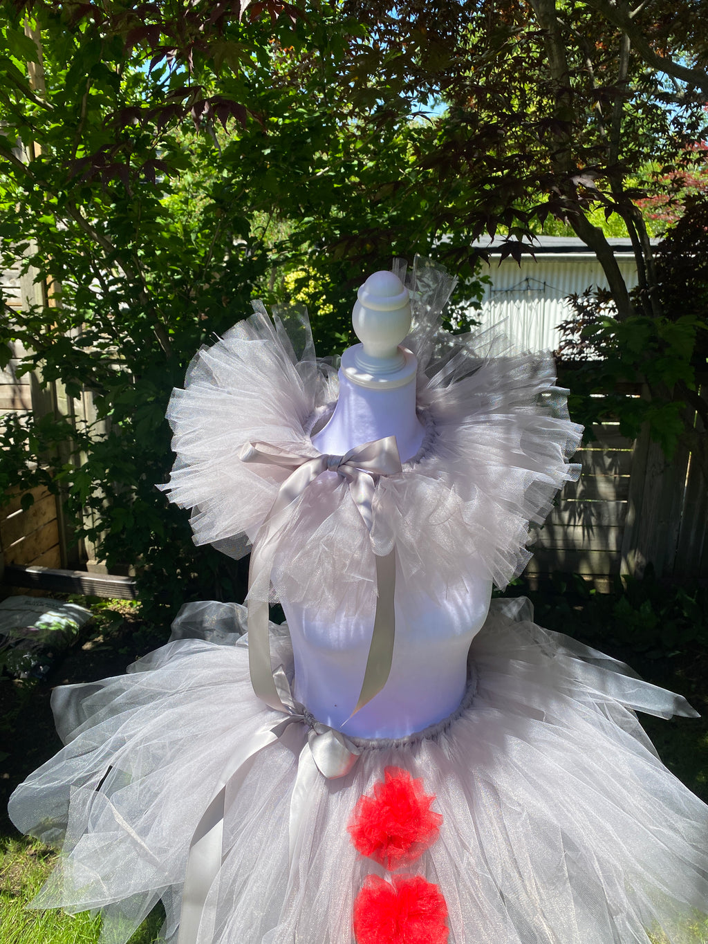 Grey Clown Tutu Skirt with Red Pom Poms & Collar - Adult Pennywise Costume