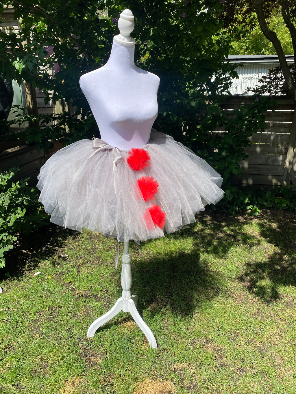 Pennywise Clown Tutu – Grey Tulle with Removable Red Pom Poms