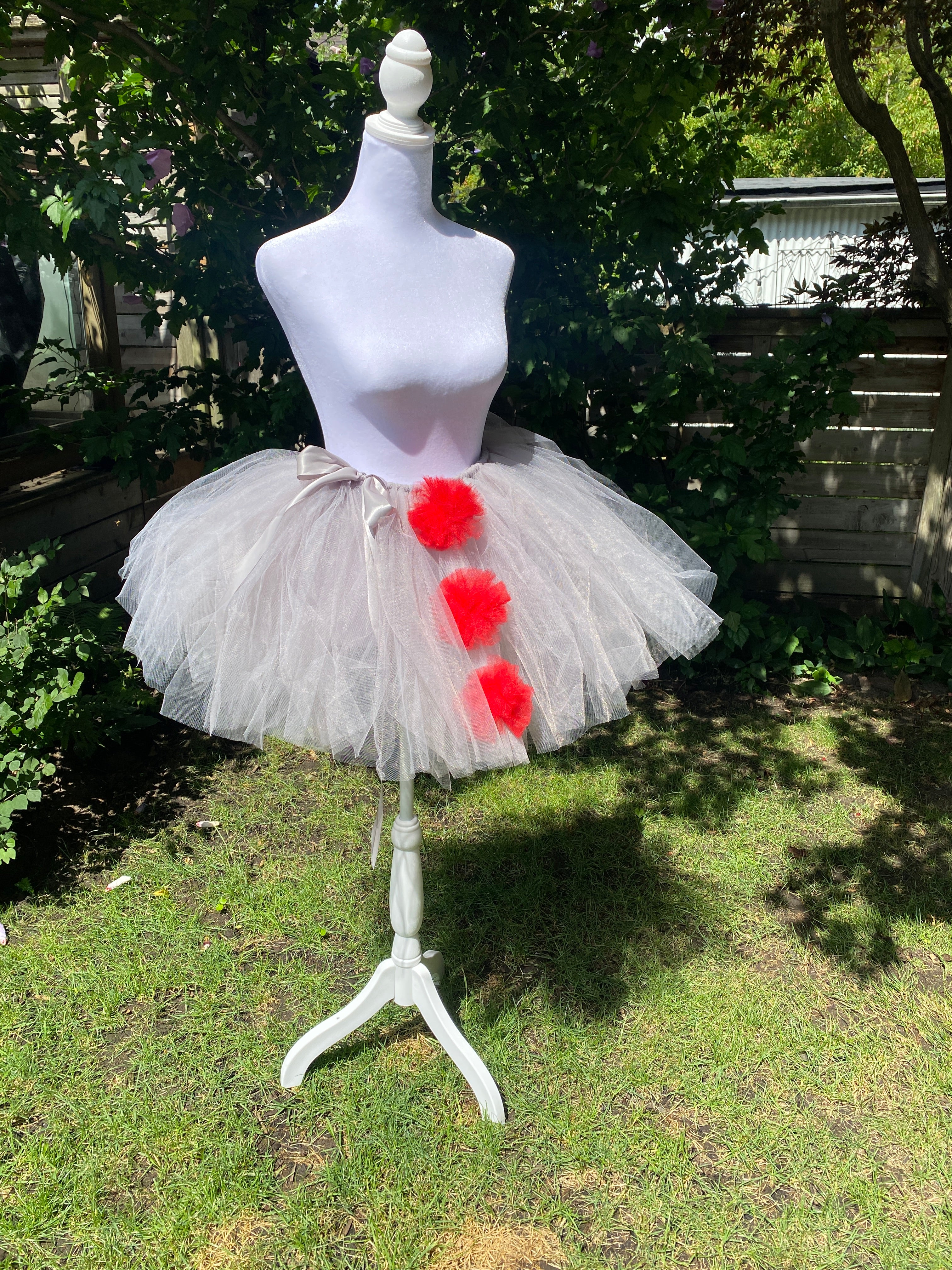 Pennywise Clown Tutu – Grey Tulle with Removable Red Pom Poms