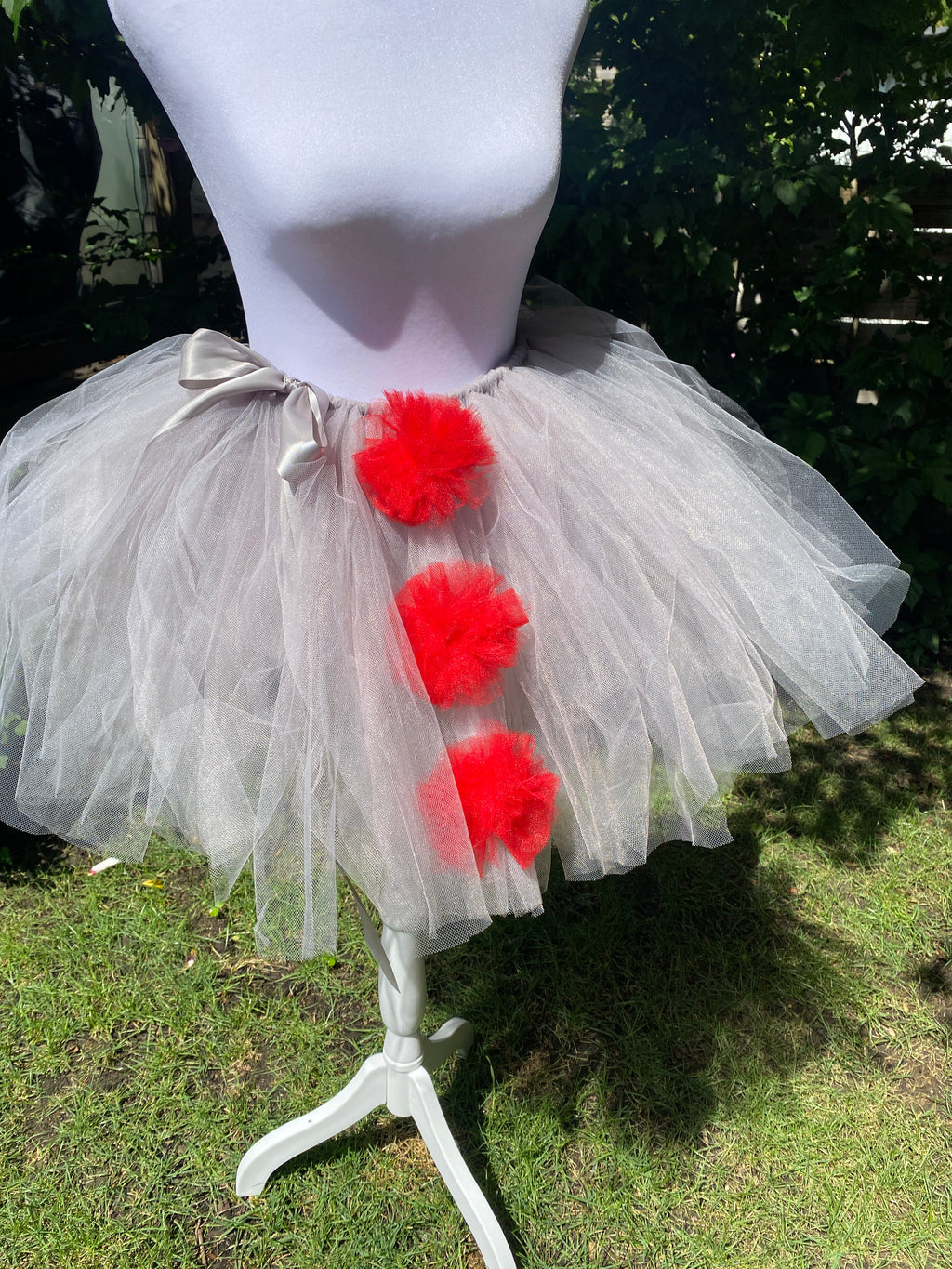 Pennywise Clown Tutu – Grey Tulle with Removable Red Pom Poms