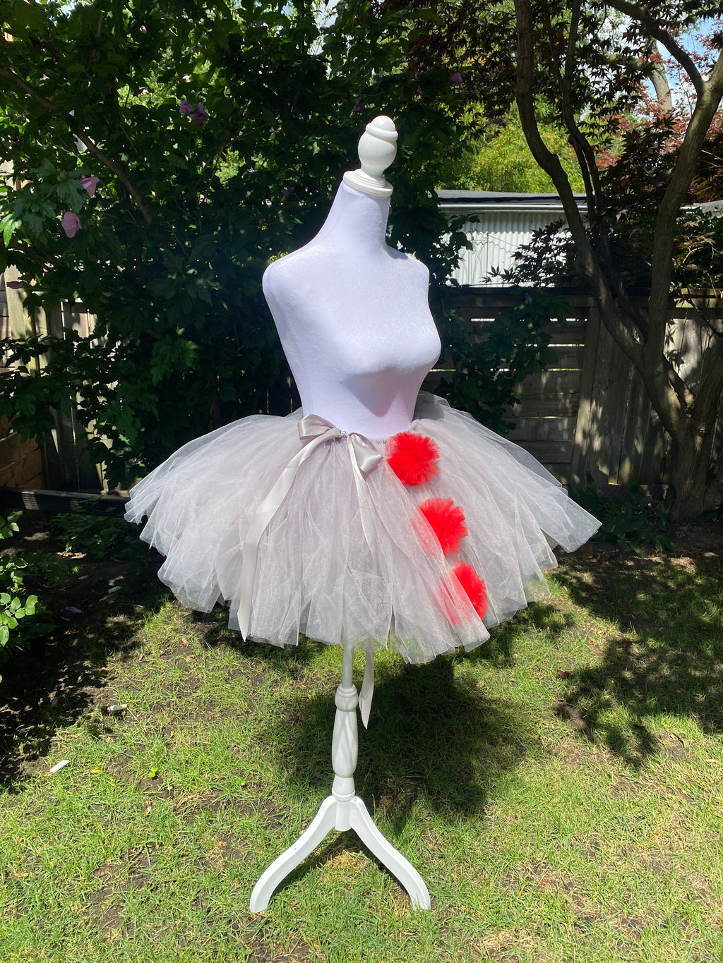 Pennywise Clown Tutu – Grey Tulle with Removable Red Pom Poms