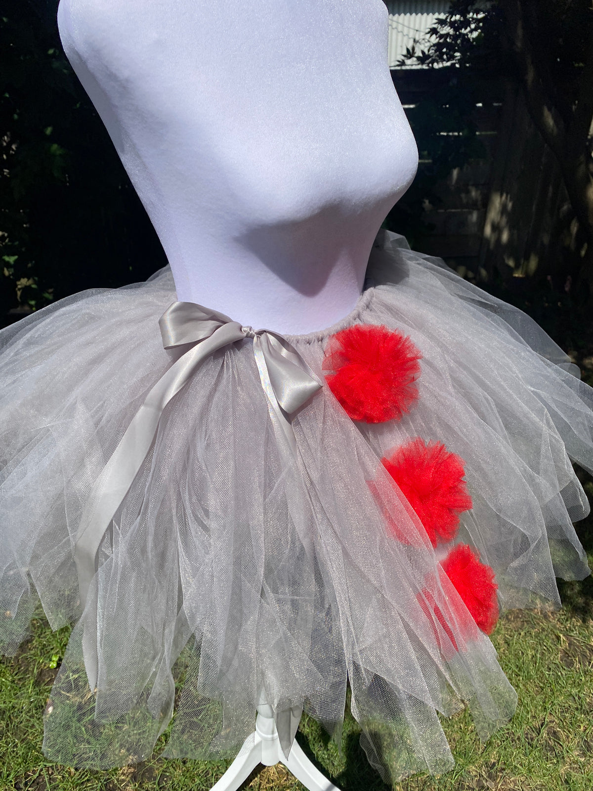 Pennywise Clown Tutu – Grey Tulle with Removable Red Pom Poms