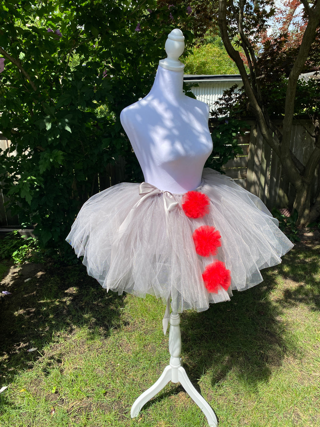 Pennywise Clown Tutu – Grey Tulle with Removable Red Pom Poms