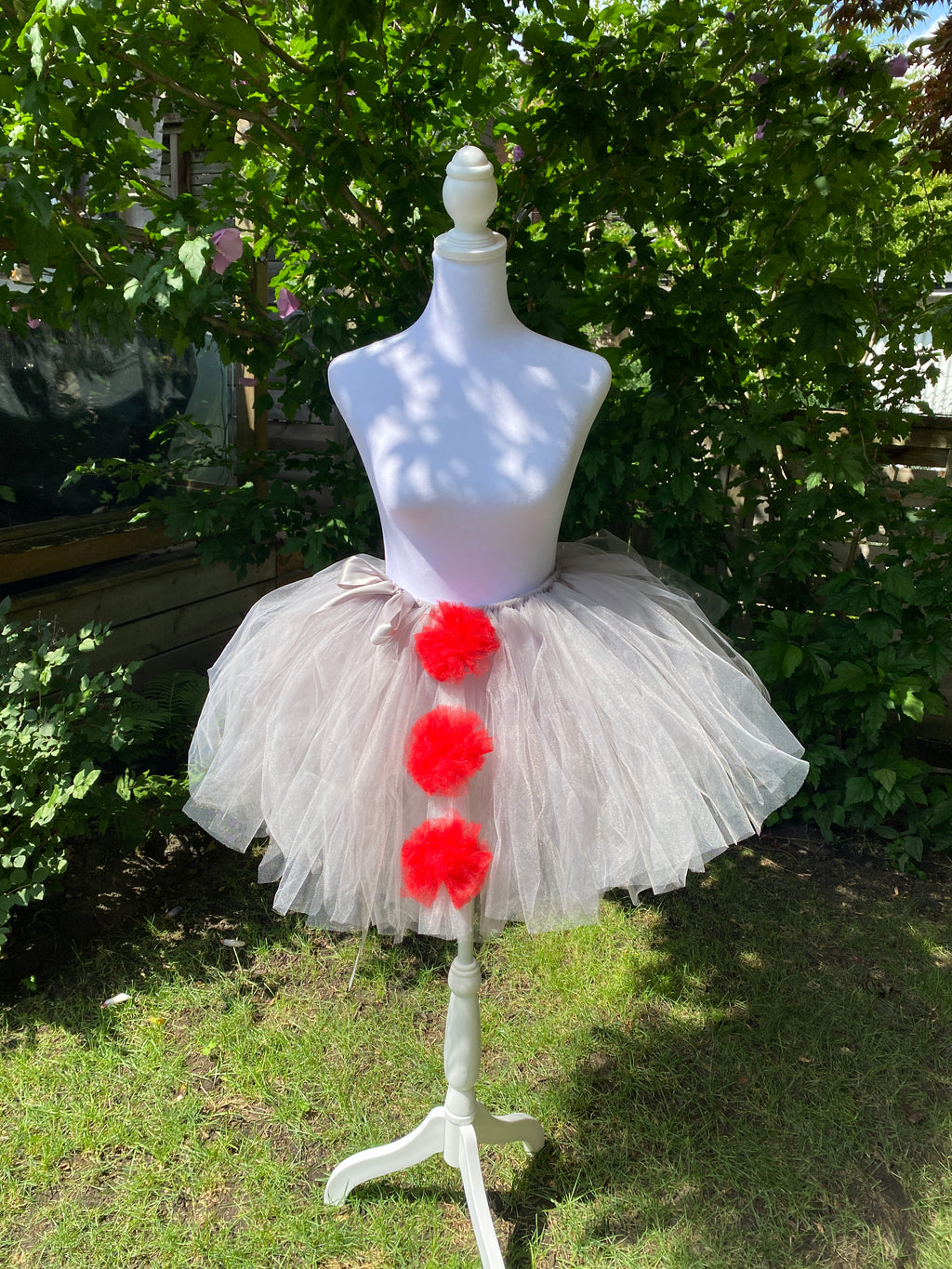 Pennywise Clown Tutu – Grey Tulle with Removable Red Pom Poms