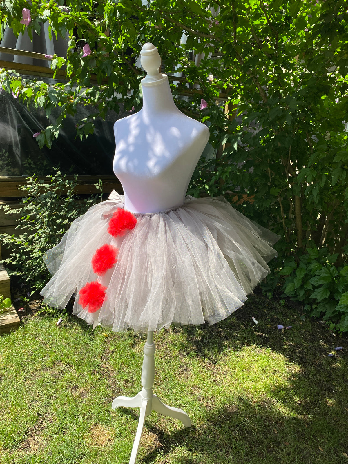 Pennywise Clown Tutu – Grey Tulle with Removable Red Pom Poms