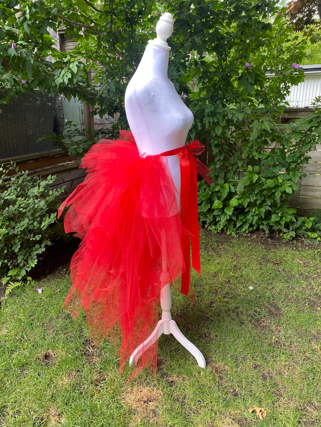Red Pixie Cut Half Tutu — Adult Train, Tail, Bustle & Overskirt