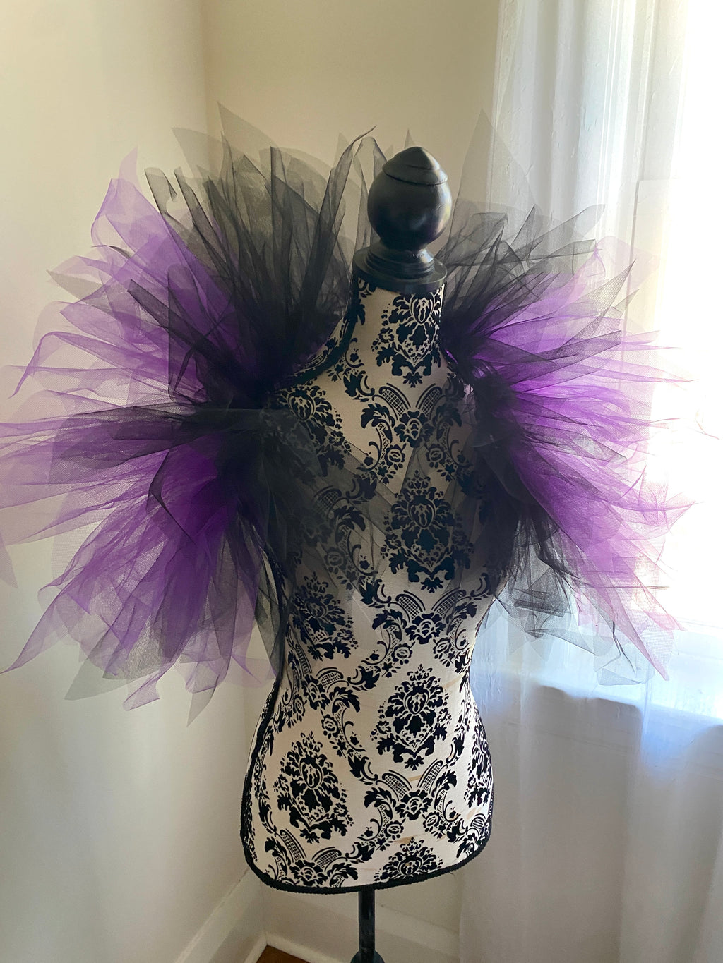 Black Purple Pixie Cut Tulle Collar, Evil Queen Witch Costume Accessory, Villain Cosplay