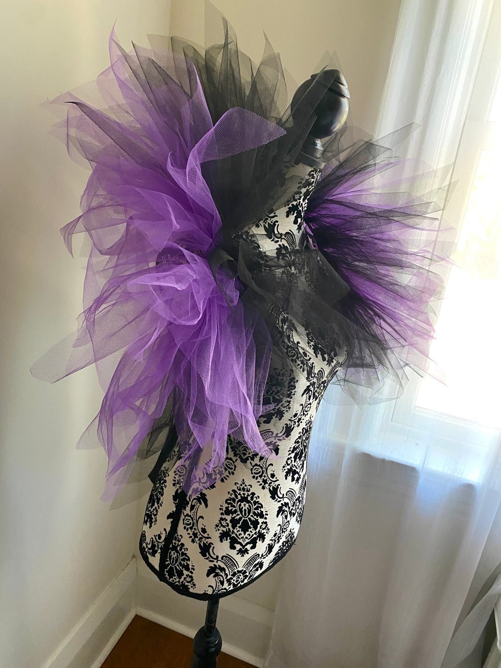 Black Purple Pixie Cut Tulle Collar, Evil Queen Witch Costume Accessory, Villain Cosplay