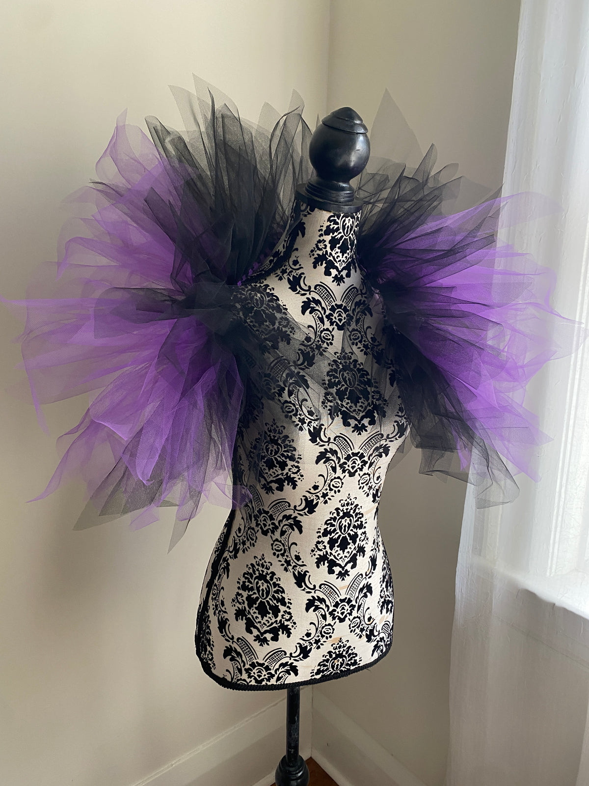 Black Purple Pixie Cut Tulle Collar, Evil Queen Witch Costume Accessory, Villain Cosplay
