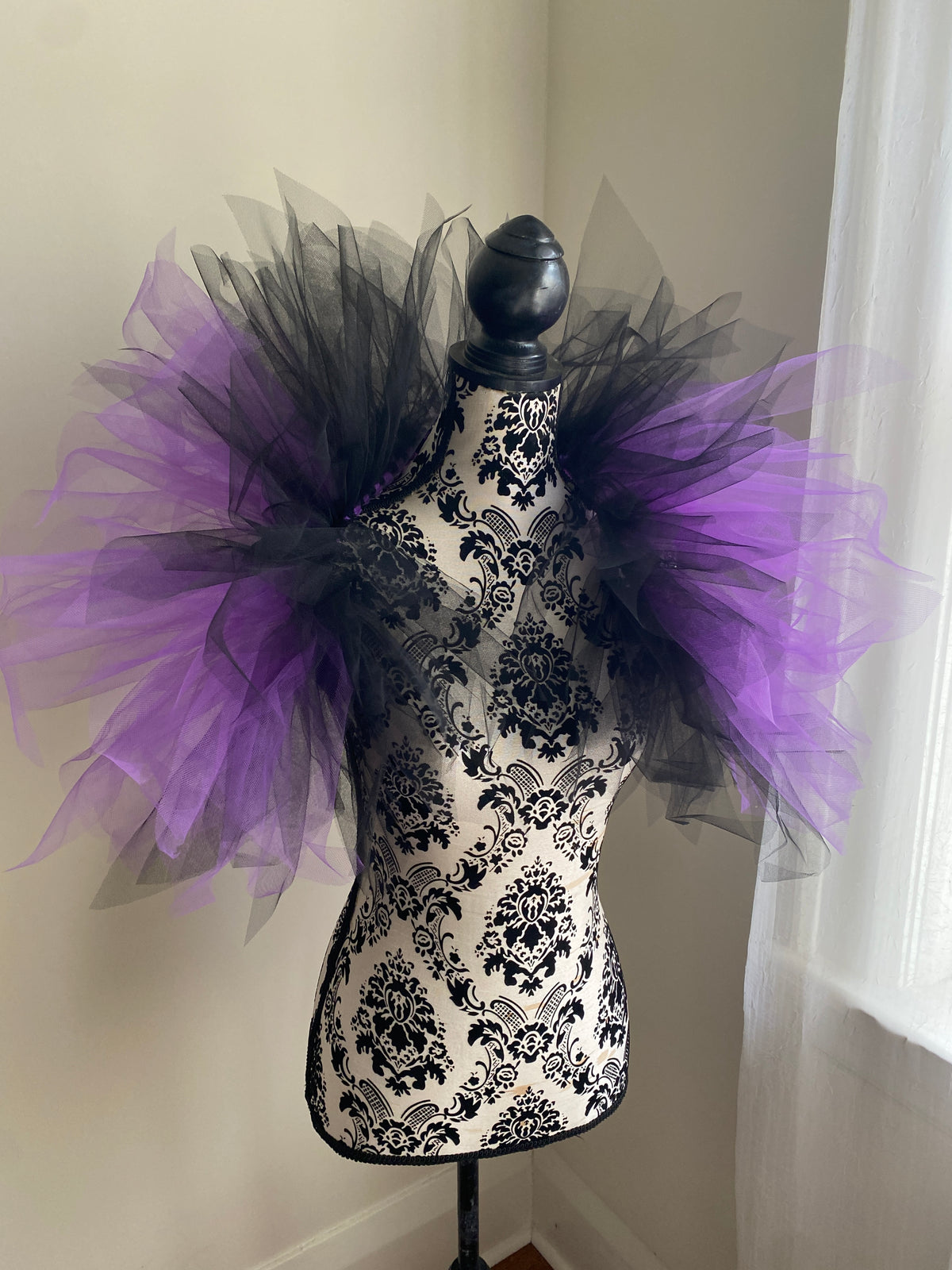 Black Purple Pixie Cut Tulle Collar, Evil Queen Witch Costume Accessory, Villain Cosplay