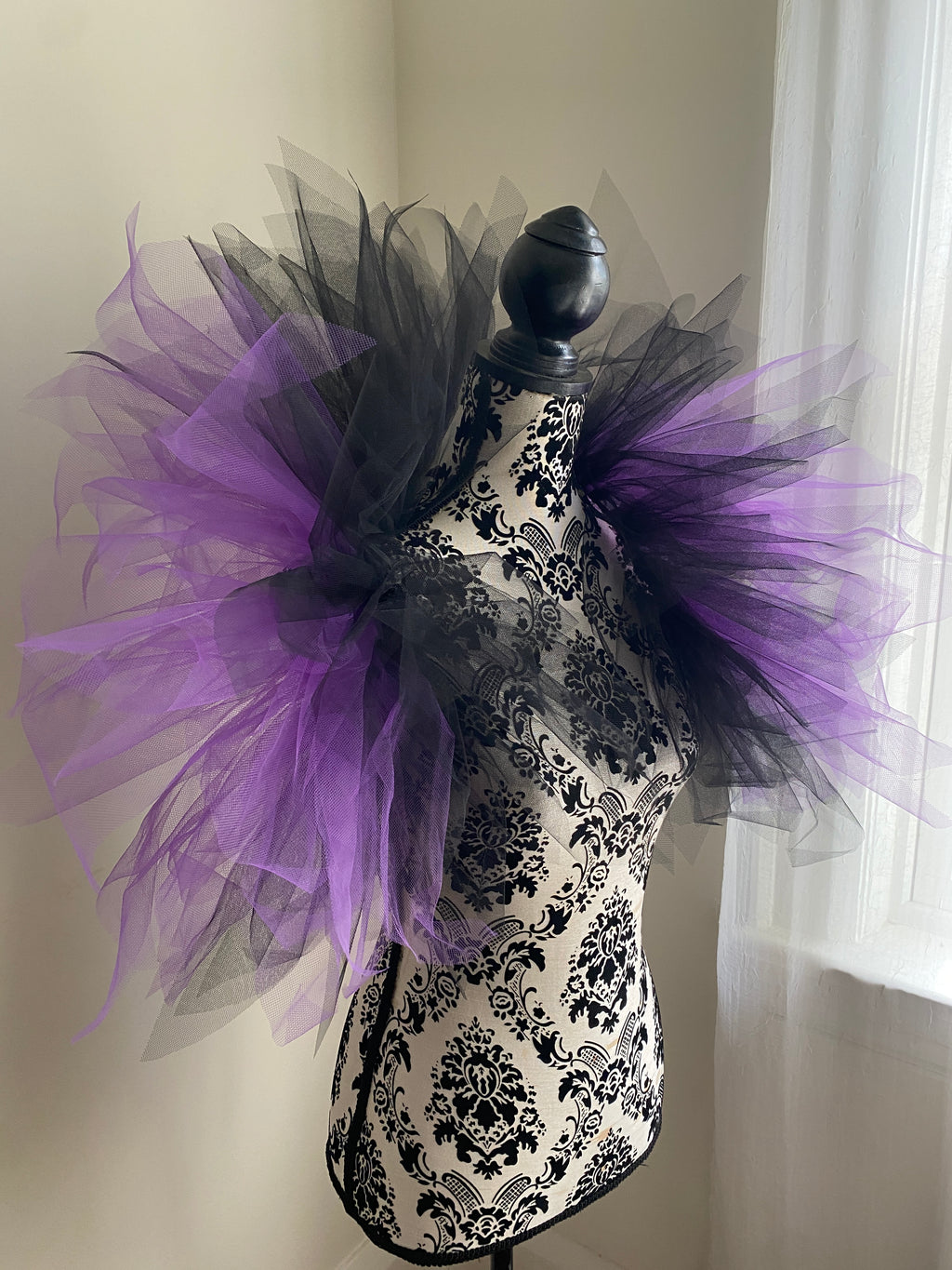 Black Purple Pixie Cut Tulle Collar, Evil Queen Witch Costume Accessory, Villain Cosplay
