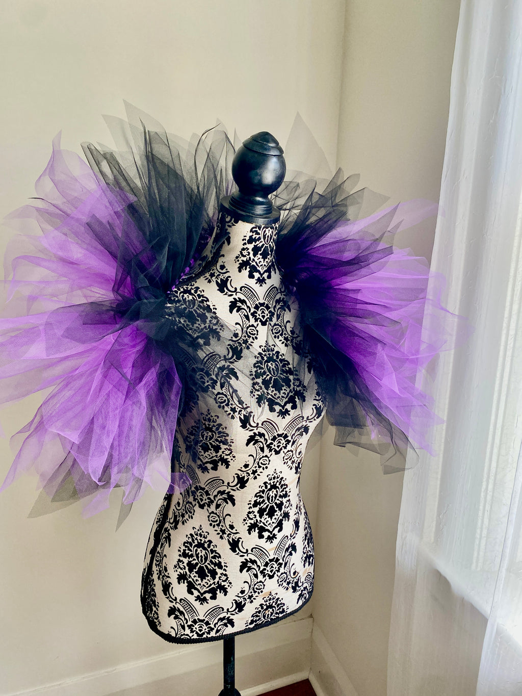 Black Purple Pixie Cut Tulle Collar, Evil Queen Witch Costume Accessory, Villain Cosplay
