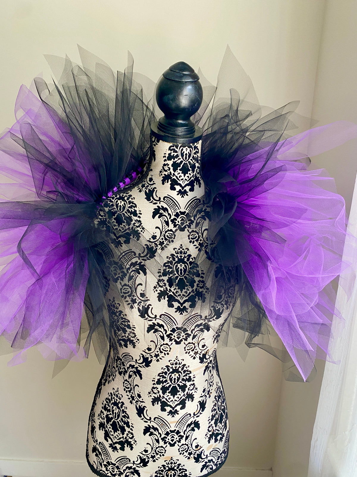 Black Purple Pixie Cut Tulle Collar, Evil Queen Witch Costume Accessory, Villain Cosplay