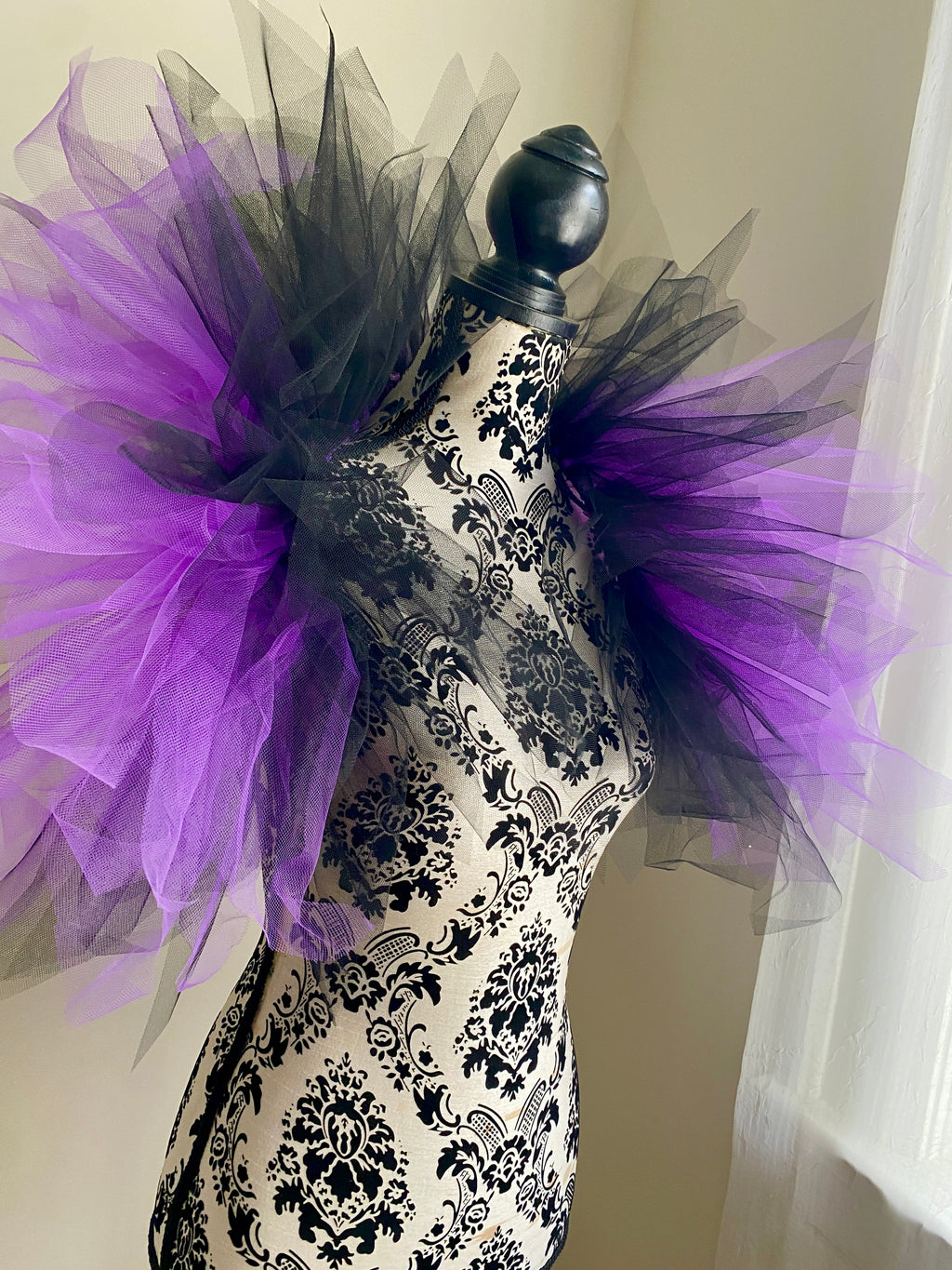 Black Purple Pixie Cut Tulle Collar, Evil Queen Witch Costume Accessory, Villain Cosplay