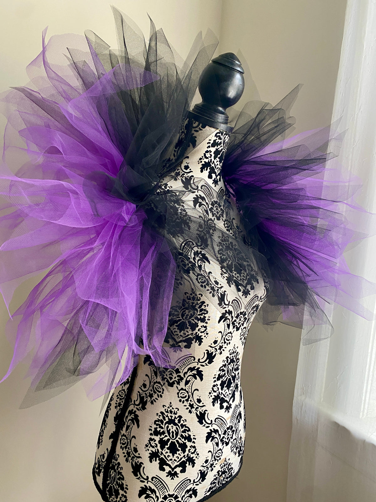 Black Purple Pixie Cut Tulle Collar, Evil Queen Witch Costume Accessory, Villain Cosplay