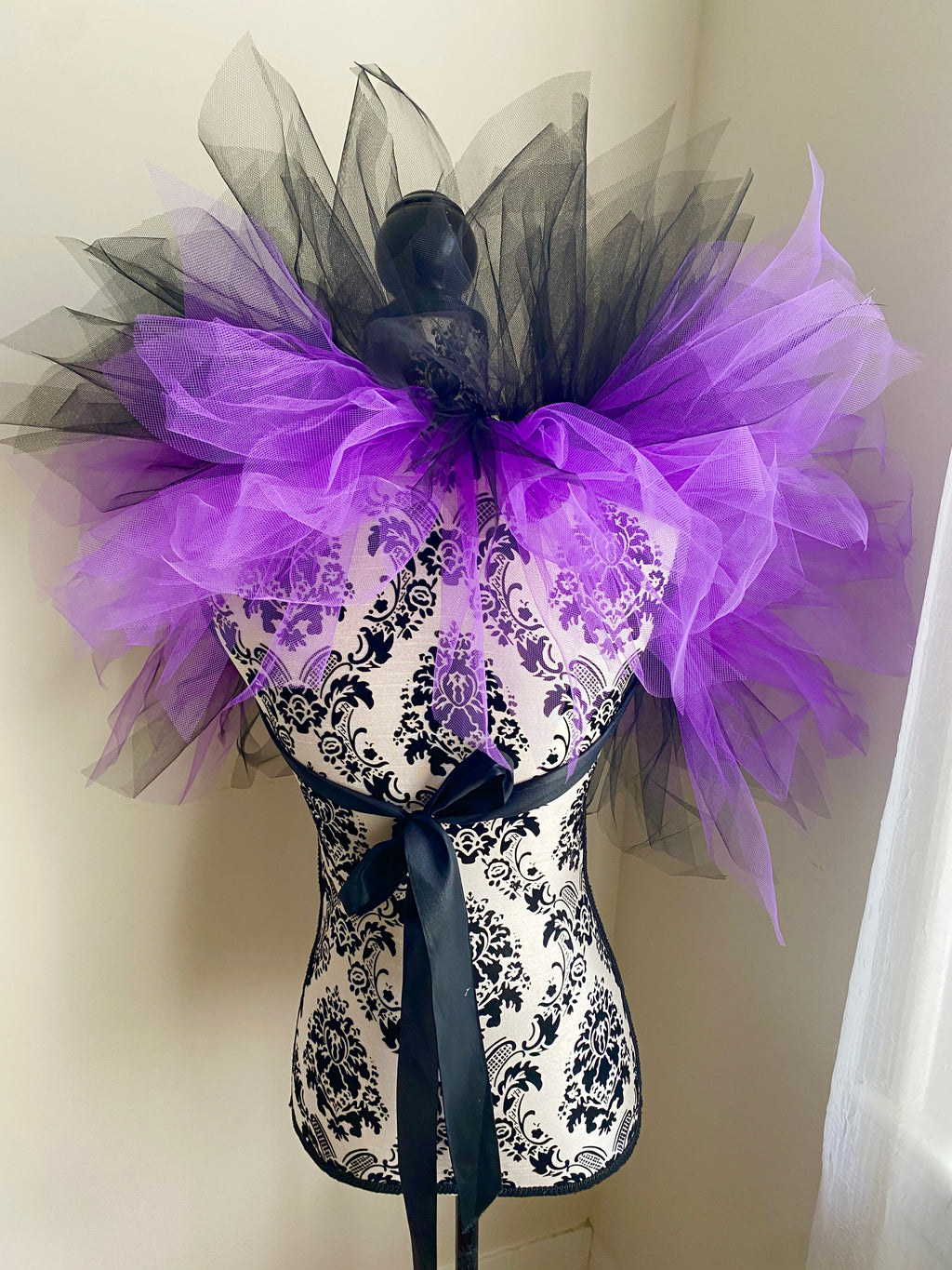 Black Purple Pixie Cut Tulle Collar, Evil Queen Witch Costume Accessory, Villain Cosplay