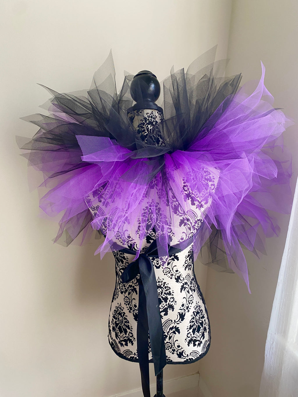 Black Purple Pixie Cut Tulle Collar, Evil Queen Witch Costume Accessory, Villain Cosplay