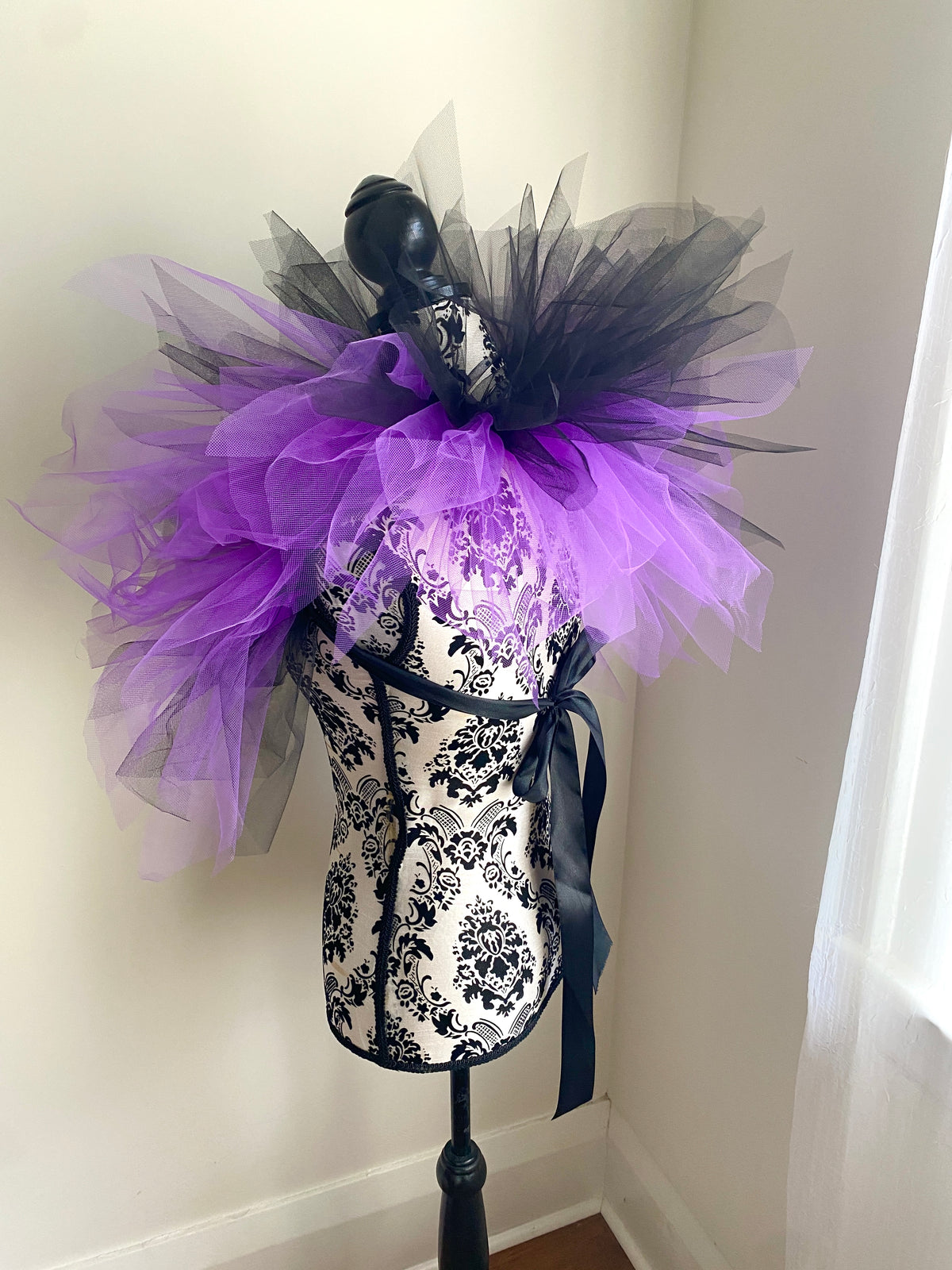 Black Purple Pixie Cut Tulle Collar, Evil Queen Witch Costume Accessory, Villain Cosplay
