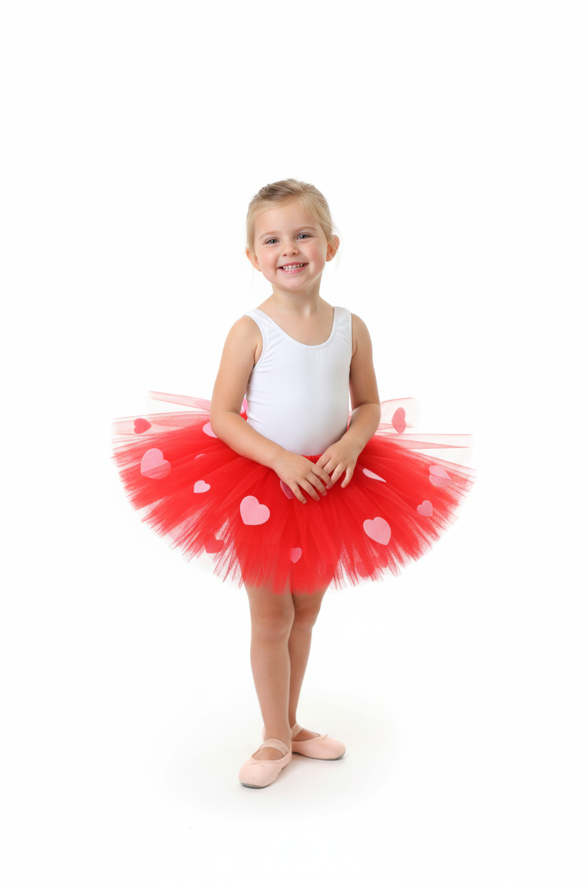 Girl modeling red heart tutu