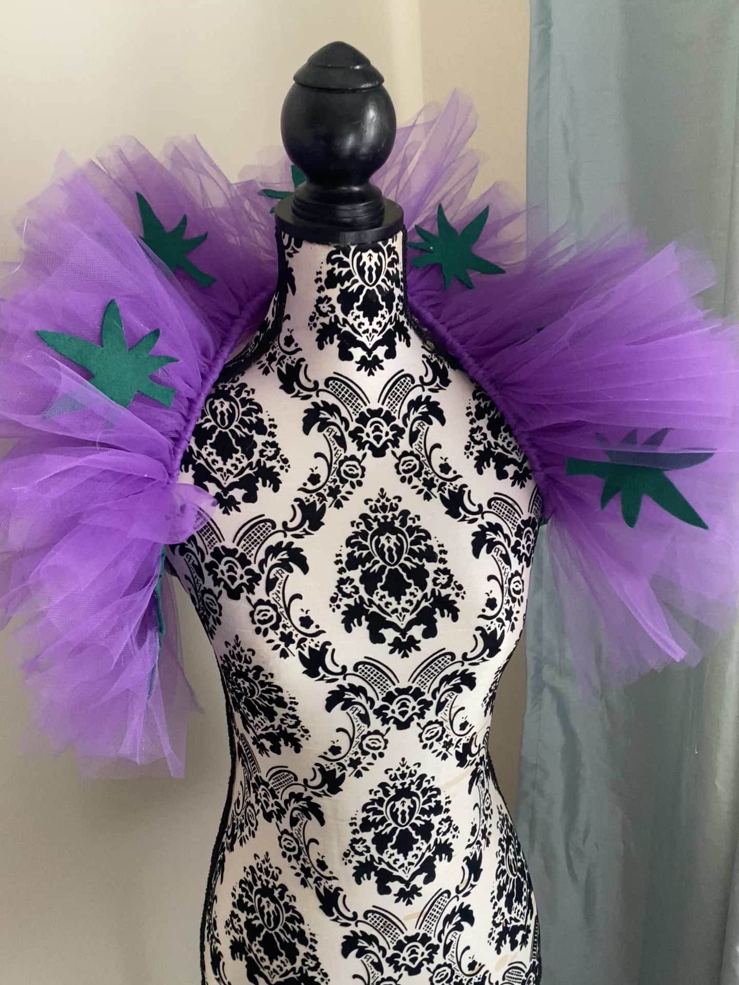 Purple Tulle Collar Boa with Green Leaves | Festival Outfit | Rave Accessory | Statement Neck Piece | Costume Collar